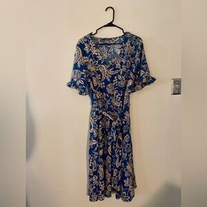 BloomChic Blue Midi Sundress with Flutter Sleeves